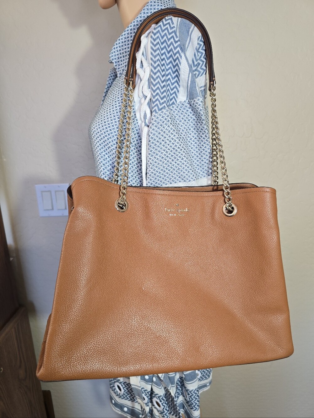 Kate Spade Jordyn Tan Leather Chain-Handle Tote